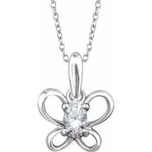 WB Choice Jewelry Necklaces 14K White 4x3 mm Oval April Youth Butterfly Birthstone 15 Necklace653422644PSTWBC
