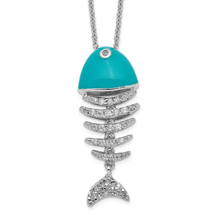 WB Choice Jewelry Necklaces Cheryl M Sterling Silver Rhodium Plated Enameled CZ Fish 18in NecklaceWBCQCM57418