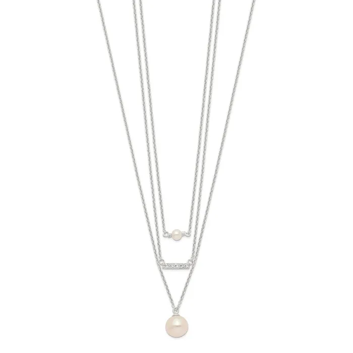 WB Choice Jewelry Necklaces Sterling Silver Multi Strand CZ and Glass Pearl NecklaceWBCQH566518