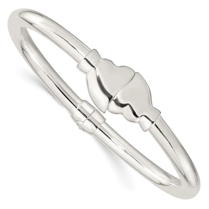 WB Choice Jewelry Necklaces Sterling Silver Polished Heart I LOVE YOU Inside Clasp Hinged BangleWBCQB1404