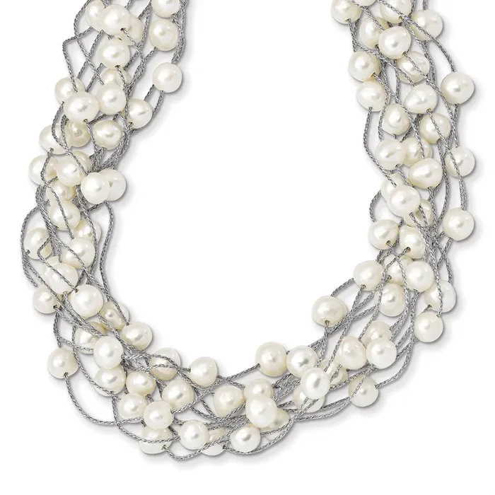 WB Choice Jewelry Necklaces Sterling Silver RH 68mm White FWC Pearl Multistrand NecklaceWBCQH541015