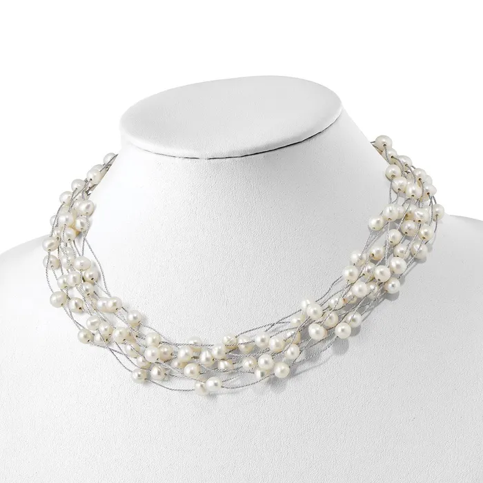 WB Choice Jewelry Necklaces Sterling Silver RH 68mm White FWC Pearl Multistrand NecklaceWBCQH541015 WB Choice Jewelry Necklaces Sterling Silver RH 68mm White FWC Pearl Multistrand NecklaceWBCQH541015