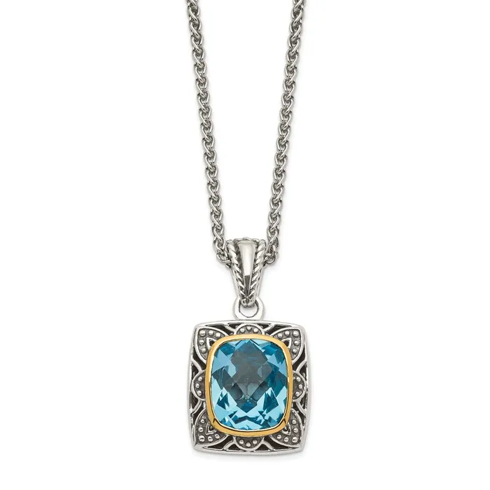 WB Choice Jewelry Necklaces Sterling Silver w 14k Polished Blue Topaz NecklaceWBCQTC1611