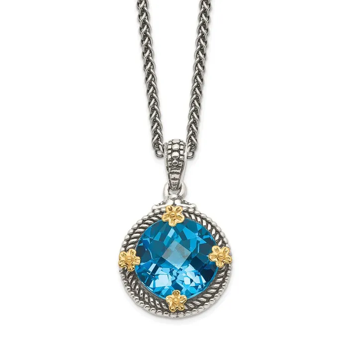 WB Choice Jewelry Sterling Silver w14k Swiss Blue Topaz NecklaceWBCQTC264 Necklaces
