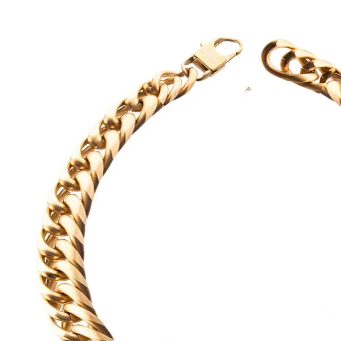 Bracelets INOX JEWELRY Golden Tone Stainless Steel Matte Finish New England Cuban Chain Bracelet