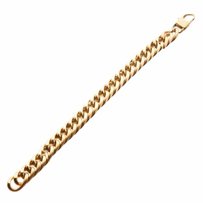 Bracelets INOX JEWELRY Golden Tone Stainless Steel Matte Finish New England Cuban Chain Bracelet