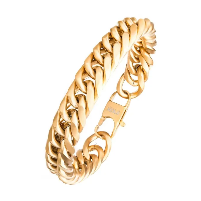 Bracelets INOX JEWELRY Golden Tone Stainless Steel Matte Finish New England Cuban Chain Bracelet
