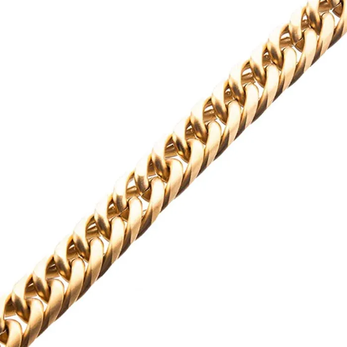 Bracelets INOX JEWELRY Golden Tone Stainless Steel Matte Finish New England Cuban Chain Bracelet