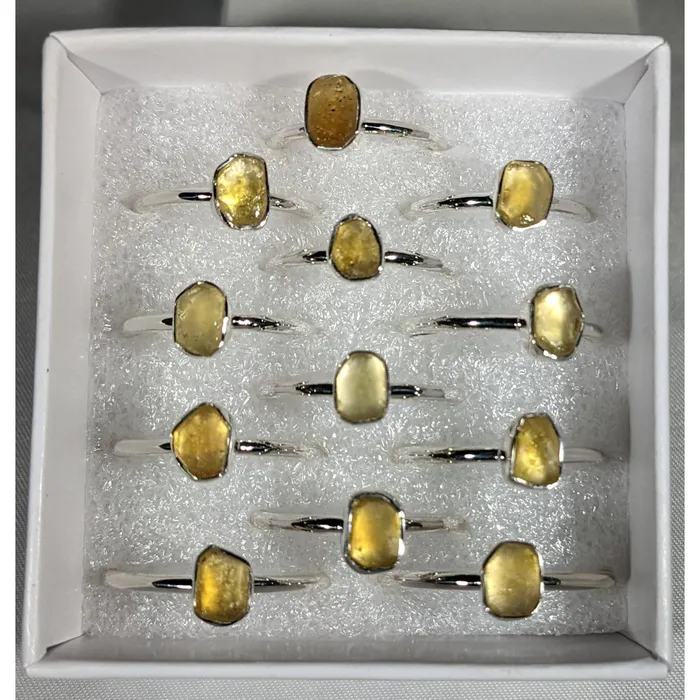 Rings Bliss Crystals Libyan Desert Glass Gold Tektite Sterling Silver Dainty Ring Choose Size J811