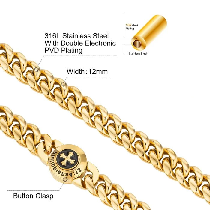 KRKC PreStyled Sets The Strength 12mm Cuban Link Chain in 18K Gold Plated