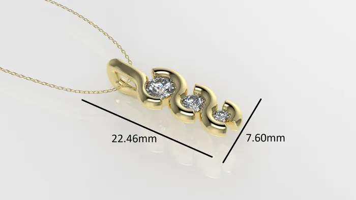 Necklaces Jcm 21 jewelry 14K Gold Pendant with 3 DIAMONDS VS1 STT Bezel