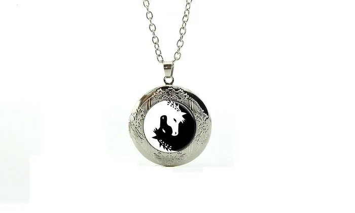 Black and White Glass Cabochon Unicorn Art Pendant Necklace sparklingselections Necklaces