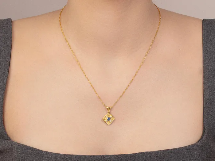 GG GOLD OOAK Necklaces GURHAN Muse Gold Sapphire Pendant Necklace 12mm Square Medallion GG GOLD OOAK Necklaces GURHAN Muse Gold Sapphire Pendant Necklace 12mm Square Medallion