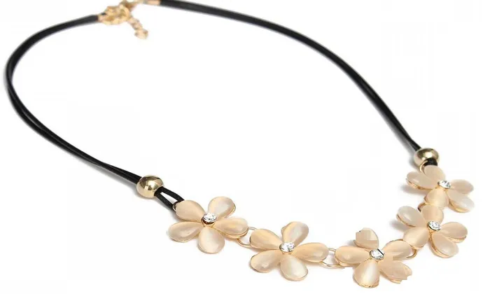 Necklaces Leather Opal Flowers Pendant Necklace sparklingselections