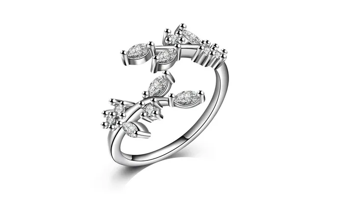 Necklaces sparklingselections Olive Leaf Silver Color Zirconia Resizable Rings For Women