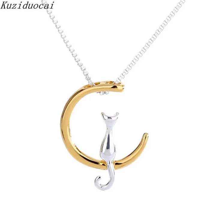 New Fashion Moon Cat Concise Metal Pendant Necklaces sparklingselections Necklaces