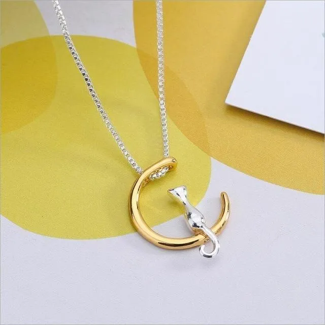 New Fashion Moon Cat Concise Metal Pendant Necklaces sparklingselections Necklaces