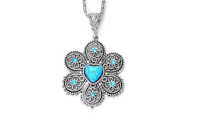 sparklingselections Necklaces Crystal Natural Stone Flower Pendant Necklace