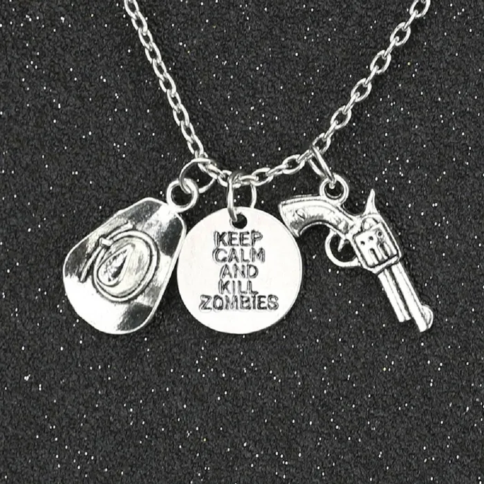 sparklingselections Necklaces Keep Calm And Kill Zombies Hat Pistol Pendant Necklace